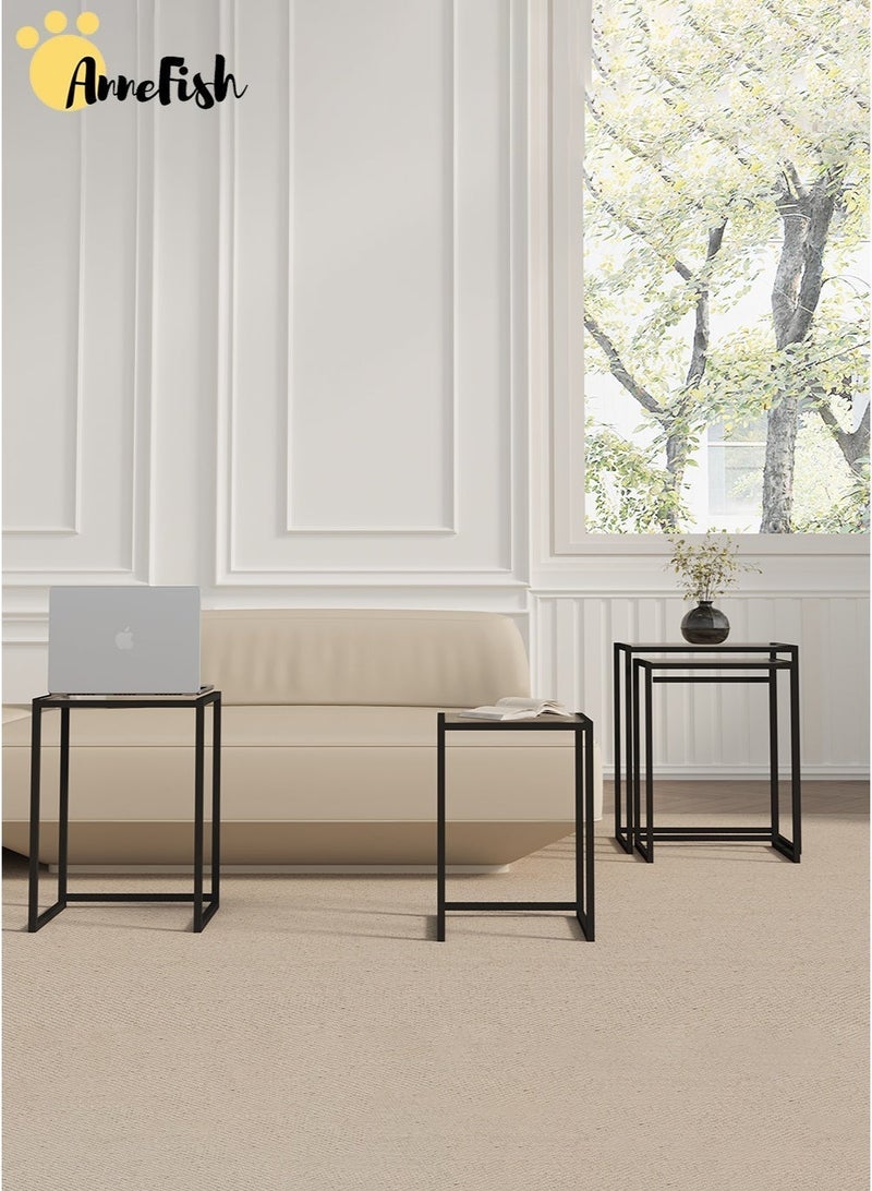 AnneFish 4Pcs C-Shaped Tempered Glass Coffee Table Set Sofa Side Nesting Table End Table For Home Living Room Bedroom Small Coffee Table Couch Table Metal Frame Easy Assembly - Image 4